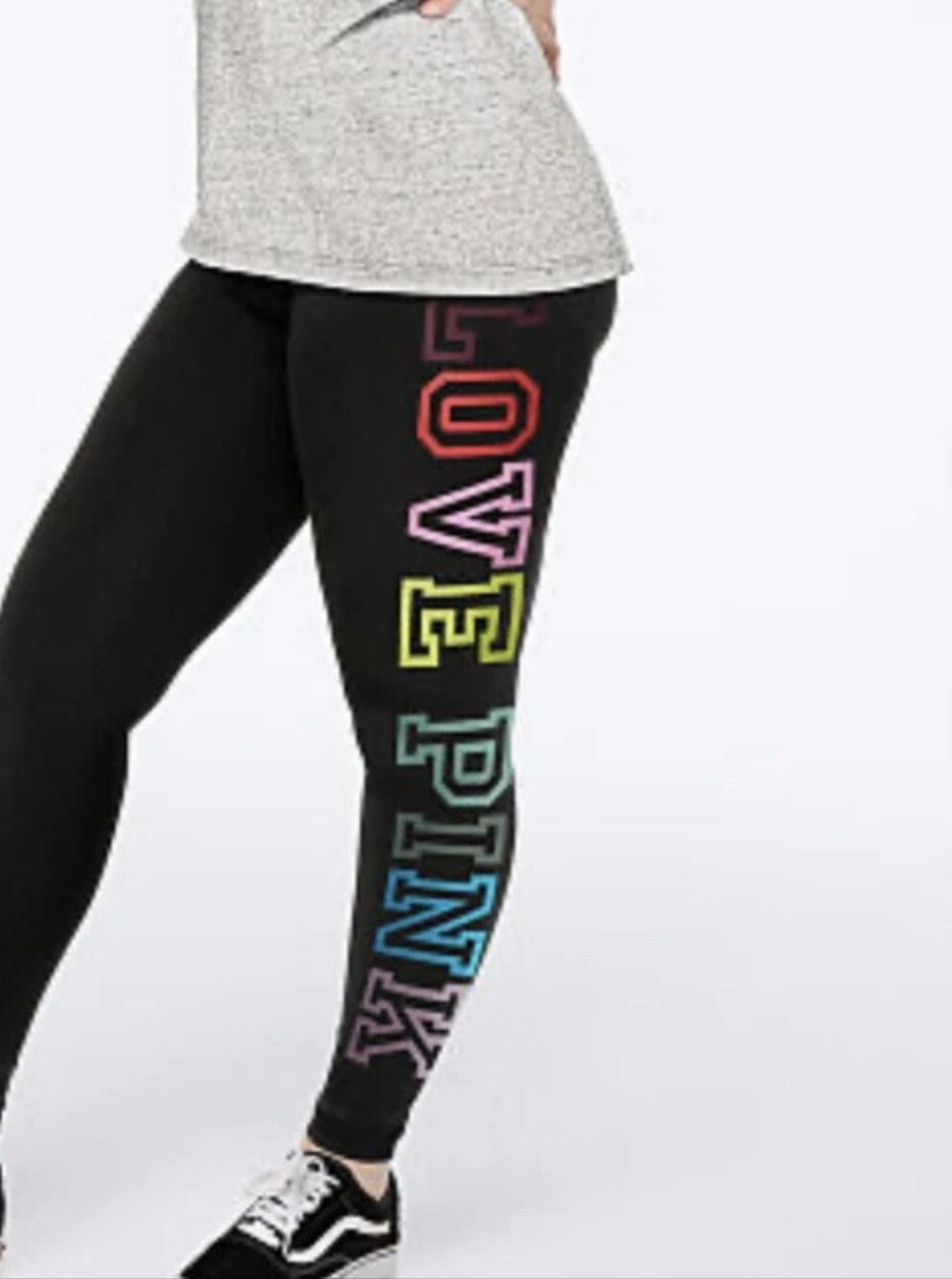 Victoria's Secret Pink Rainbow Black Leggings with "LOVE PINK" Logo Sz. Small